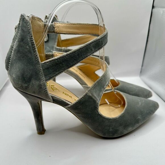 Nine West Florent Pointy Toe Gray Suede Leather heels size 7.5 - Picture 5 of 10